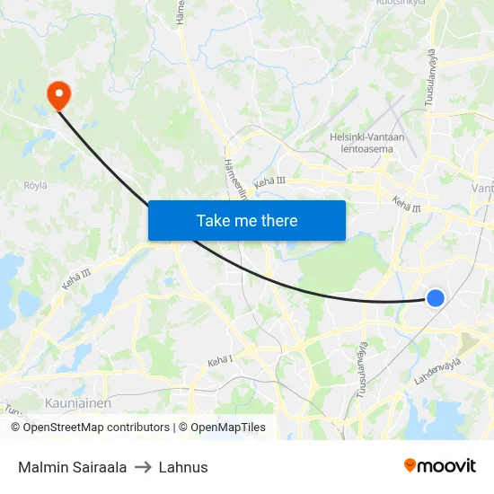 Malmi Hospital to Lahnus map