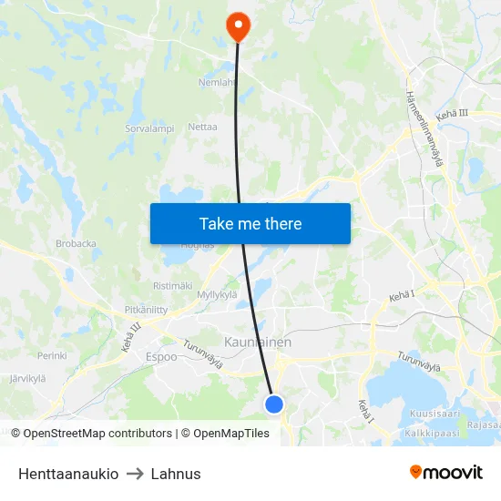 Henttaa Square to Lahnus map