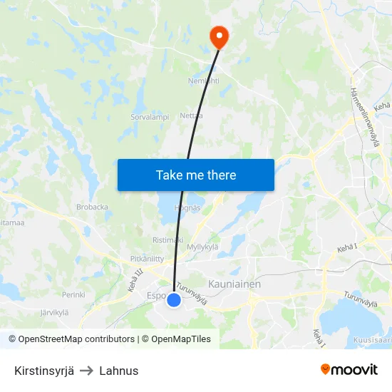 Kirstinsyrjä to Lahnus map