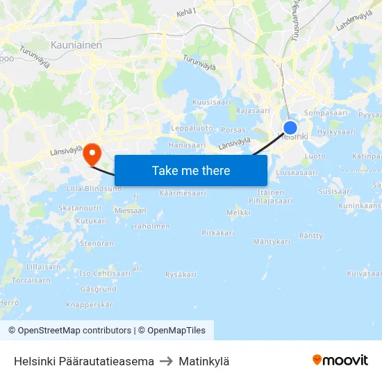 Helsinki Päärautatieasema to Matinkyla map
