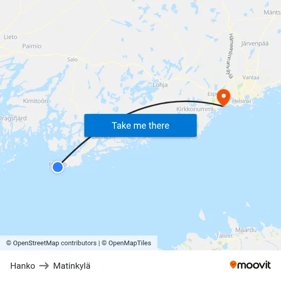 Hanko to Matinkyla map