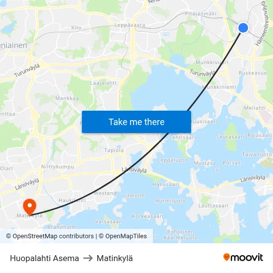 Huopalahti Asema to Matinkyla map