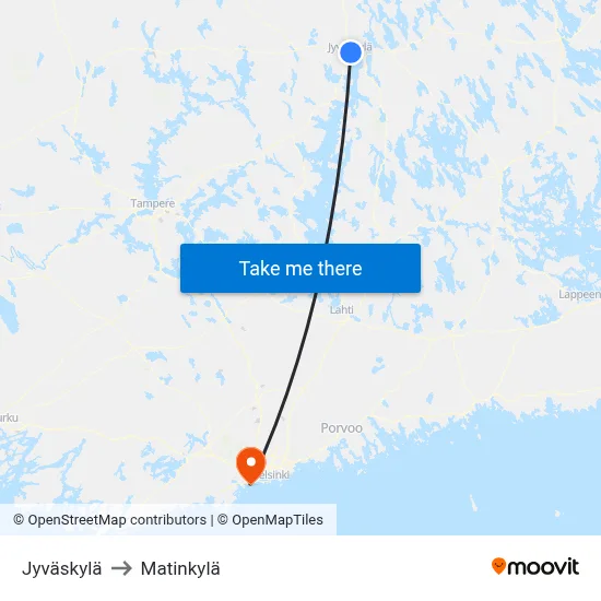 Jyvaskyla to Matinkyla map