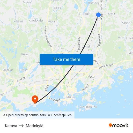 Kerava to Matinkyla map