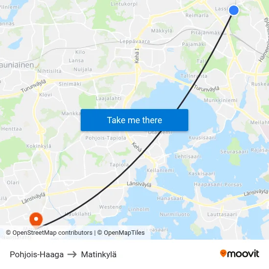 North Haaga to Matinkyla map