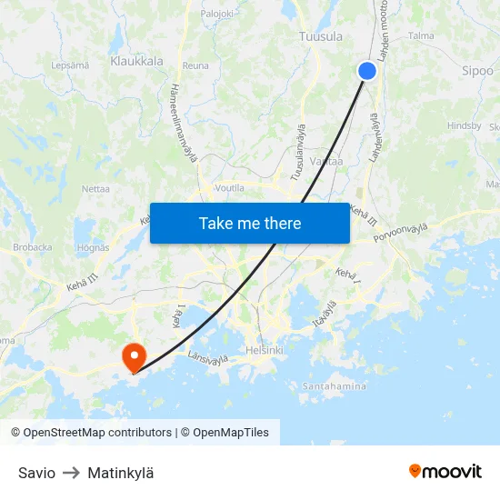 Savio to Matinkyla map