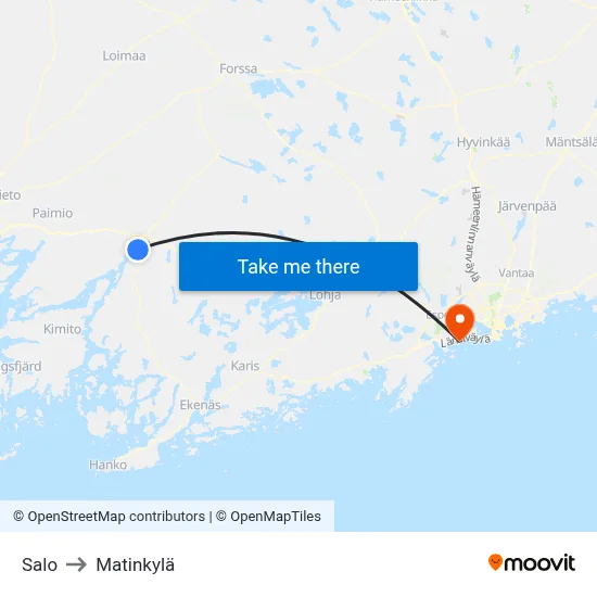 Salo to Matinkyla map