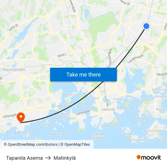 Tapanila Asema to Matinkyla map