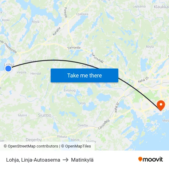 Lohja Bus Station to Matinkyla map