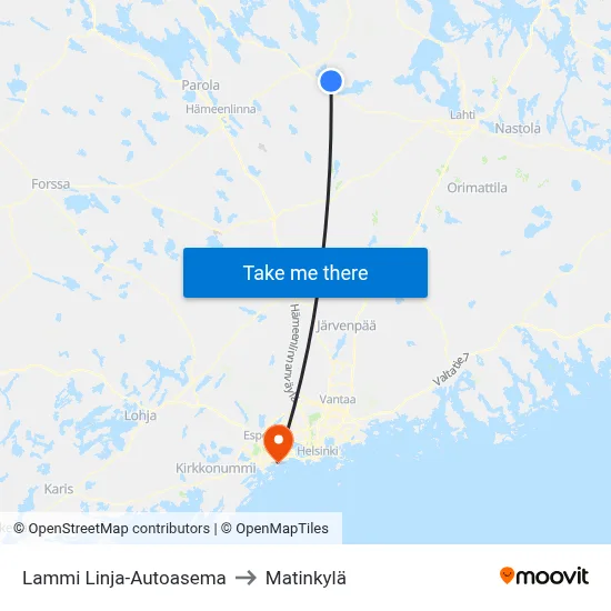 Lammi Bus Station to Matinkyla map