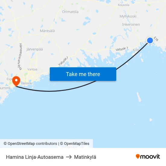 Hamina Bus Station to Matinkyla map
