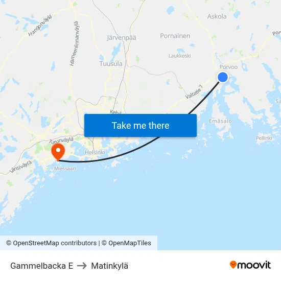 Gammelbacka East to Matinkyla map