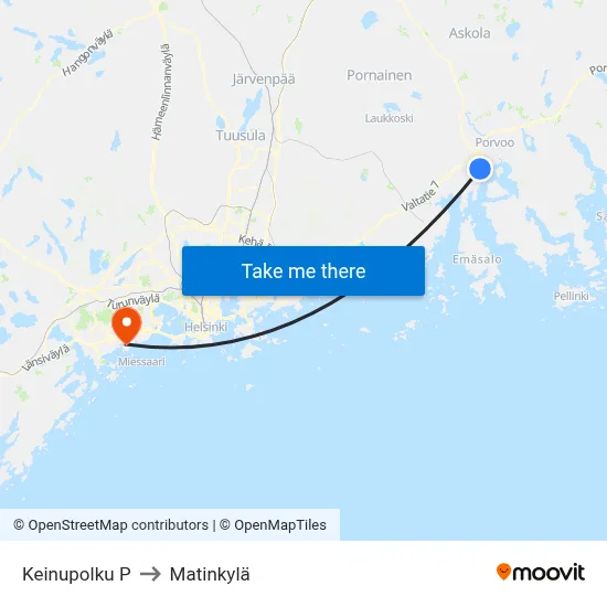 Keinupolku North to Matinkyla map