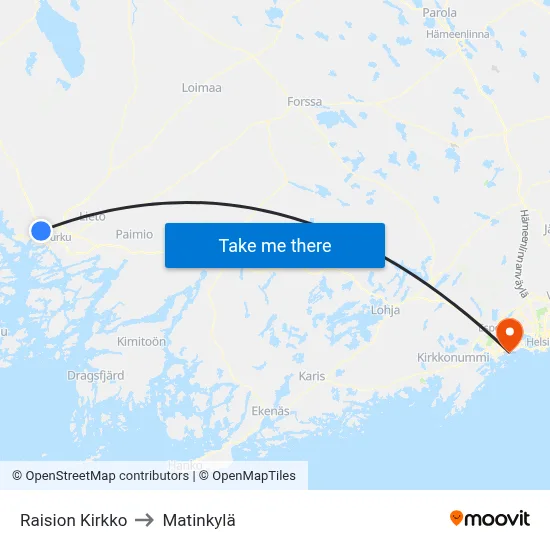 Raisio Church to Matinkyla map