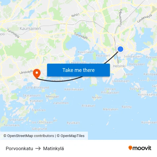 Porvoo Street to Matinkyla map