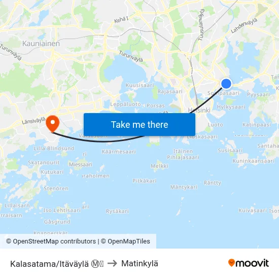Kalasatama/Itäväylä Ⓜ️🛍️ to Matinkyla map