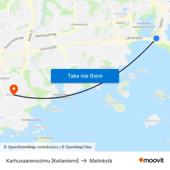 Karhusaarensolmu [Keilaniemi] to Matinkyla map
