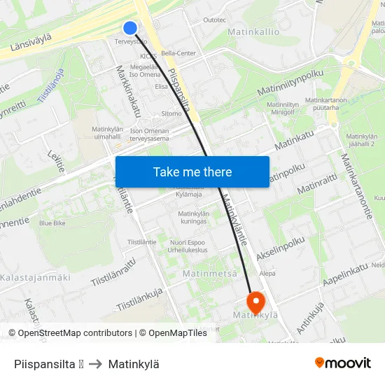 Piispansilta 🛍️ to Matinkyla map