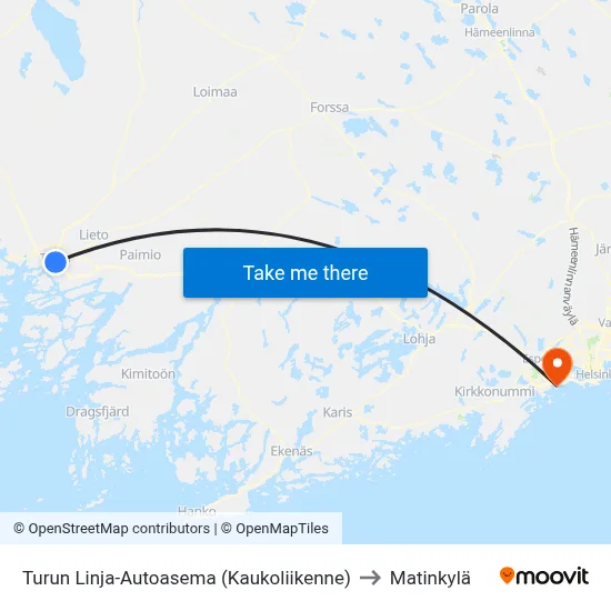 Turku Bus Station (Long Distance) to Matinkyla map