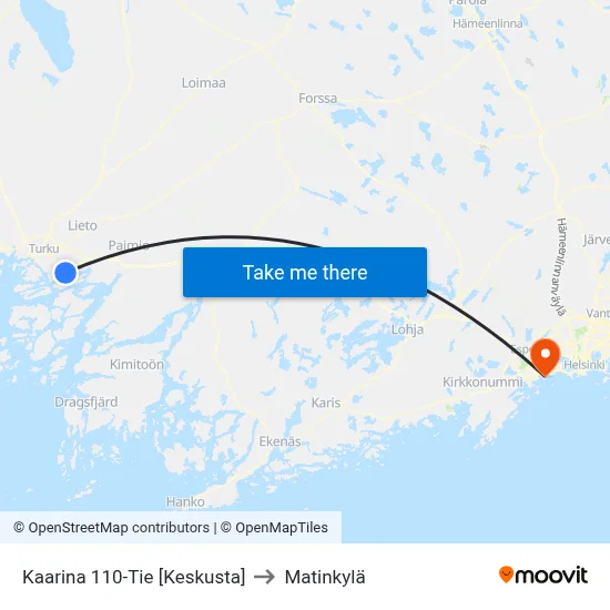 Kaarina 110-Tie [Keskusta] to Matinkyla map