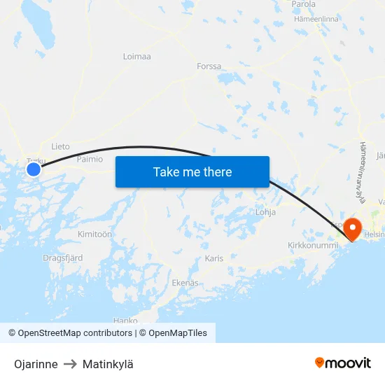 Ojarinne to Matinkyla map