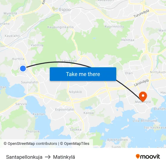 Santapelto Alley to Matinkyla map