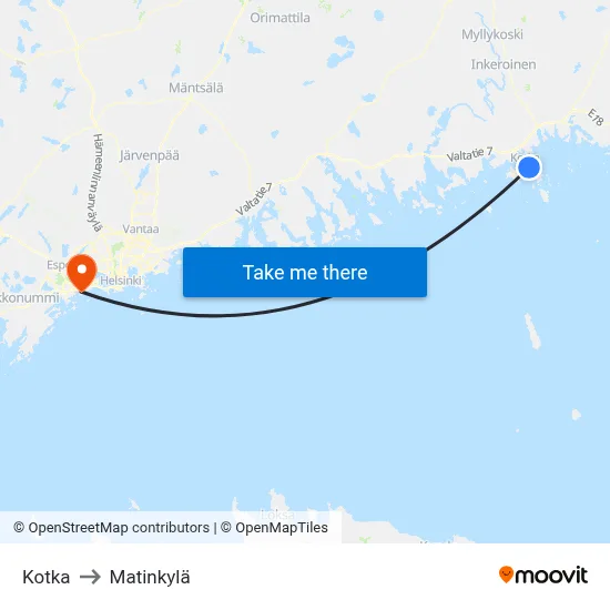 Kotka to Matinkyla map