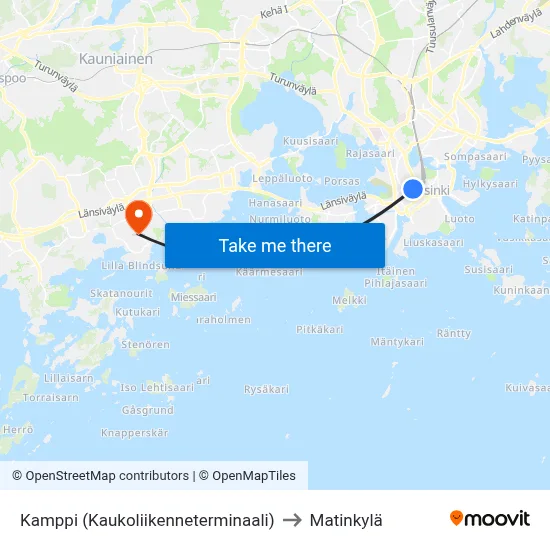 Kamppi (Long-distance Terminal) to Matinkyla map