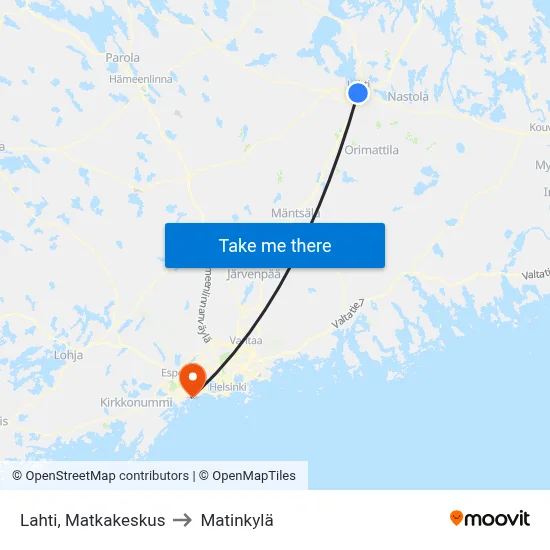 Lahti Travel Center to Matinkyla map