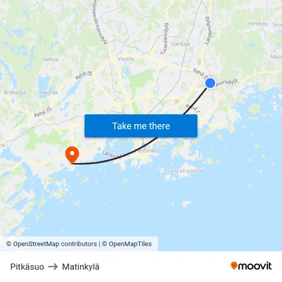 Pitkäsuo to Matinkyla map