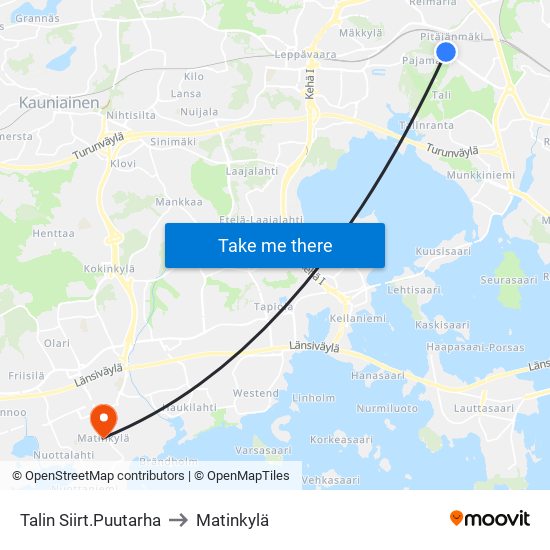 Talin Siirt.Puutarha to Matinkylä map