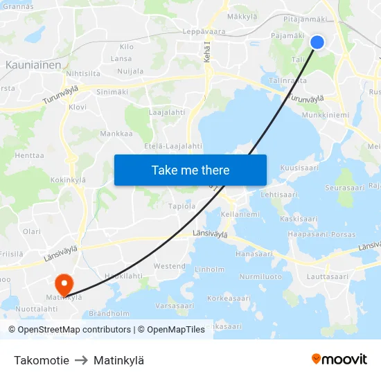 Takomotie to Matinkyla map