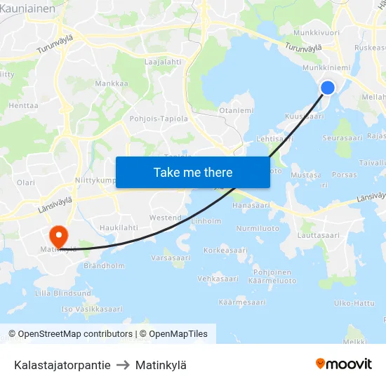 Kalastajatorpantie Road to Matinkyla map
