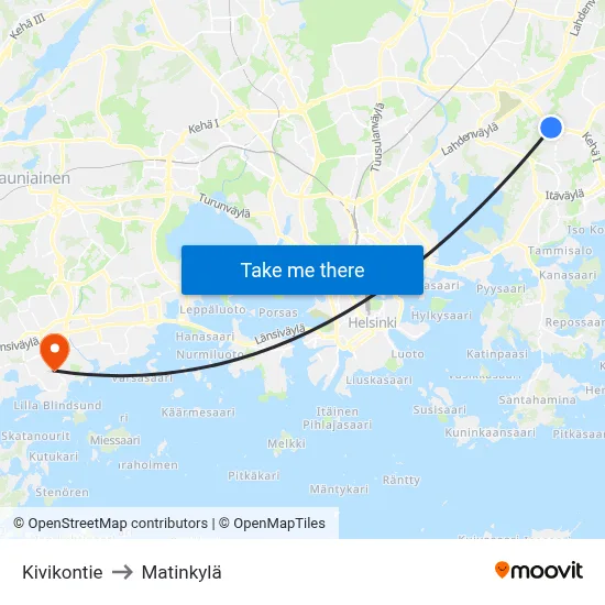 Kivikontie to Matinkyla map