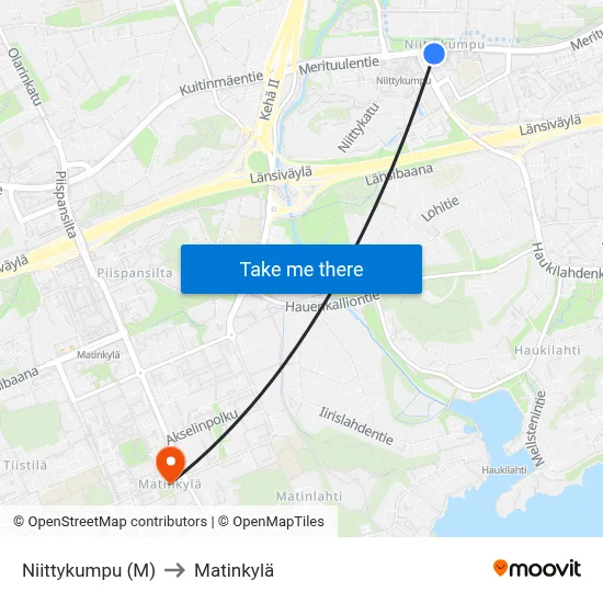 Niittykumpu (Metro) to Matinkyla map