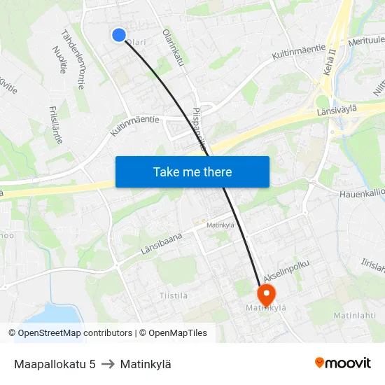 Maapallokatu 5 to Matinkylä map