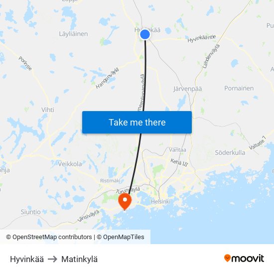 Hyvinkää to Matinkylä map