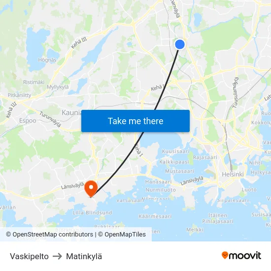 Vaskipelto to Matinkylä map