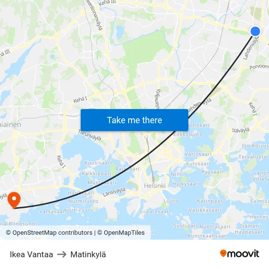 IKEA Vantaa to Matinkyla map