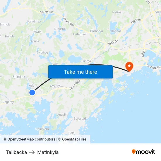 Tallbacka to Matinkyla map