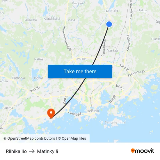 Riihikallio to Matinkylä map