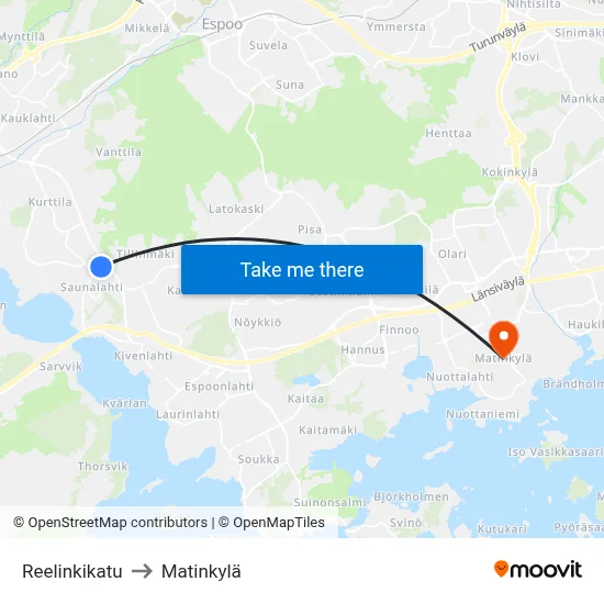 Reelinkikatu to Matinkylä map