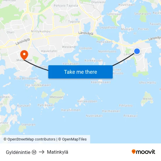 Gyldénintie Ⓜ️ to Matinkyla map