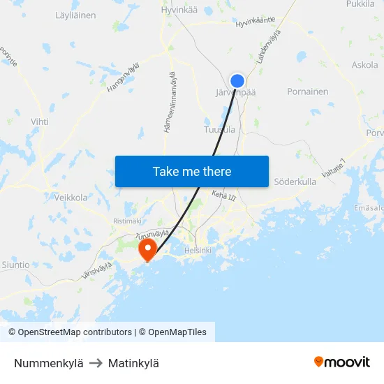 Nummenkylä to Matinkylä map