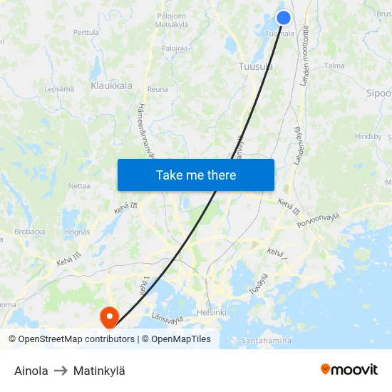 Ainola to Matinkylä map