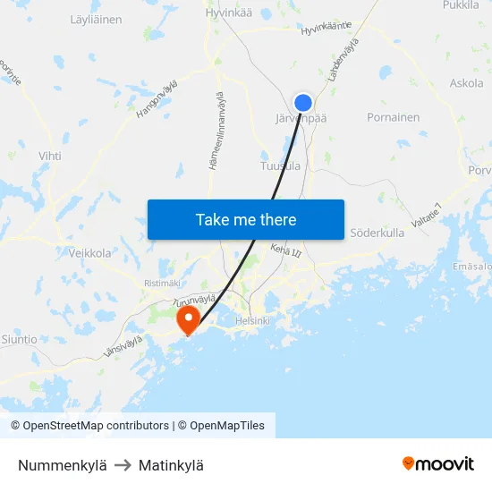 Nummenkylä to Matinkyla map