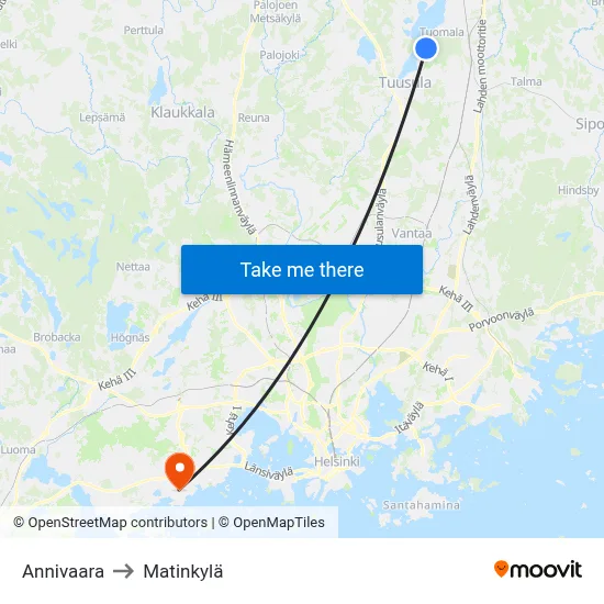 Annivaara to Matinkyla map