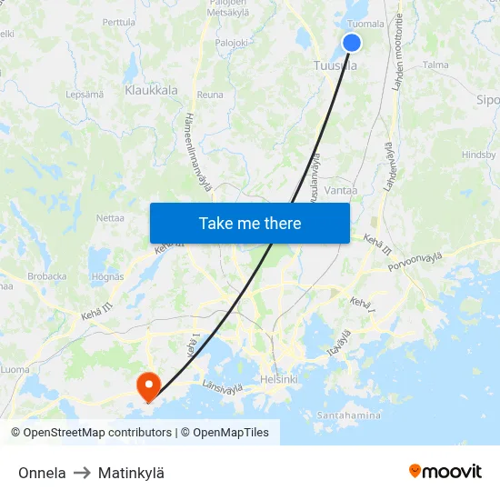 Onnela to Matinkylä map