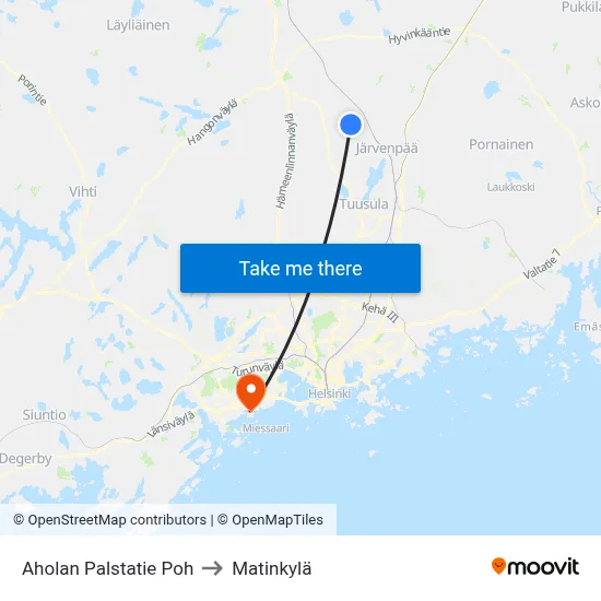 Ahola Palstatie North to Matinkyla map