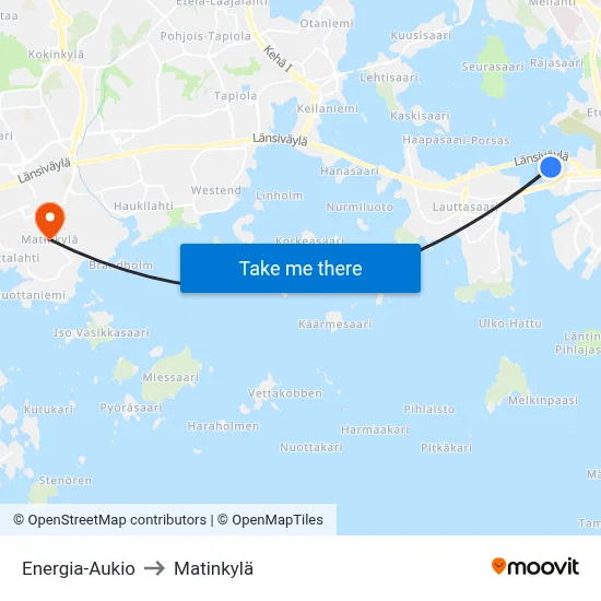 Energia-Aukio to Matinkylä map